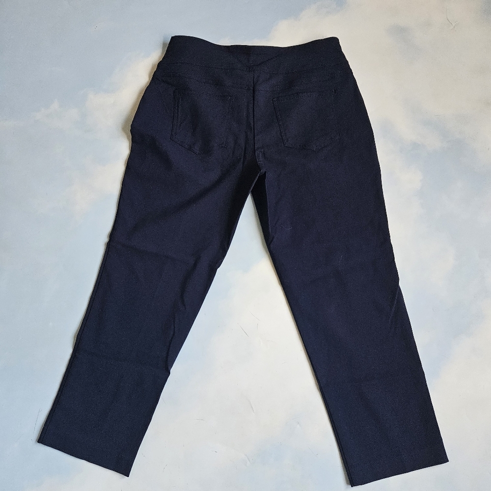 Rby Rd Navy Crop Stretch Trouser Pants Pull On Pants Cute Easy Pants Dressy - Picture 7 of 9